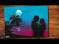 Easy Acrylic Painting Night Scenery/ Moonlight Couple Romantic Couple