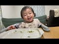Full and happy 👶 ♥ Stir-fried pork, pumpkin 🎃, soup, rice balls 🍙 ♥ 👶満腹で幸せ👶♥豚肉炒め、かぼちゃ🎃、和風スープ、おにぎり🍙♥👶