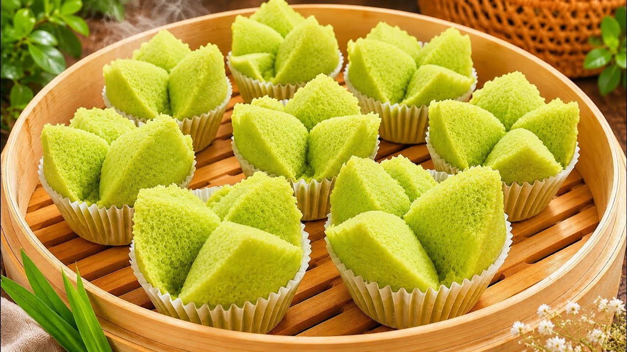 Bánh bông lan lá dứa hấp
