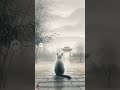 【禅】A Cat in the Rain. 雨と猫と、静かな時間。「慈雨孤猫之図」（じうこびょうのず）Motion Sumi-e Art | 動く水墨画 #Mindfulness #Satori
