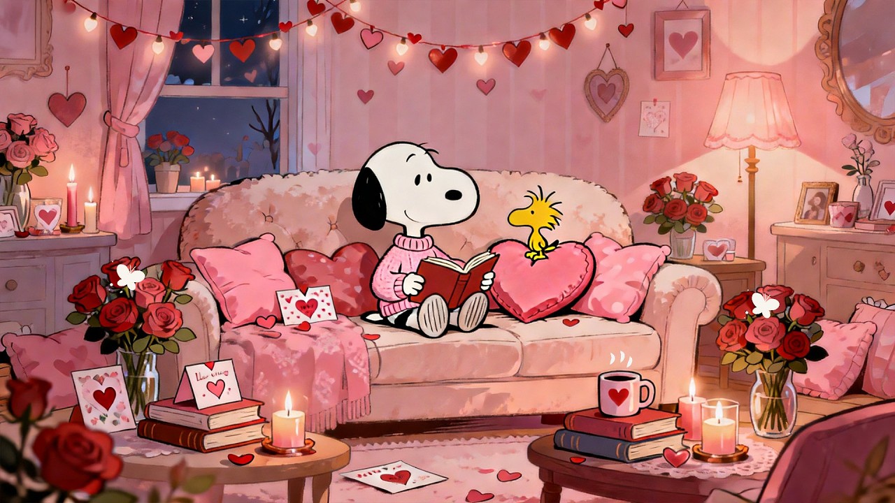 Snoopy’s Pink Valentine Night 🌹 Warm Lofi for Relax, Study & Love