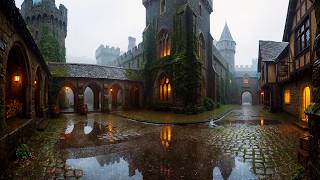 Rainy Medieval Castle Courtyard Ambience | Deep Focus, Calm Rain &amp; Stone Streets