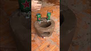 A double-chimney stove made from beer cans. / amazing art mitti ka chulha | clay oven mud stove