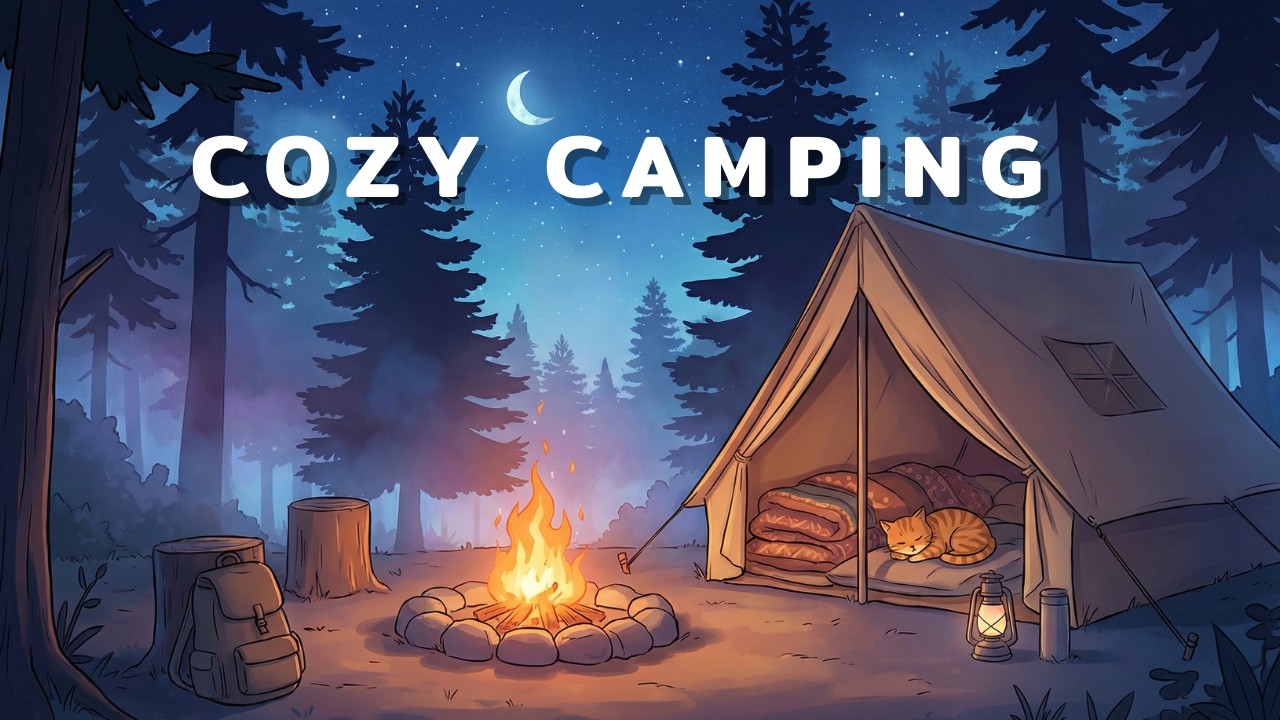Cozy Camping Ambience Vol. 2 🏕️ Relaxing Night in the Forest & Campfire Sounds for Sleep [1 Hour]