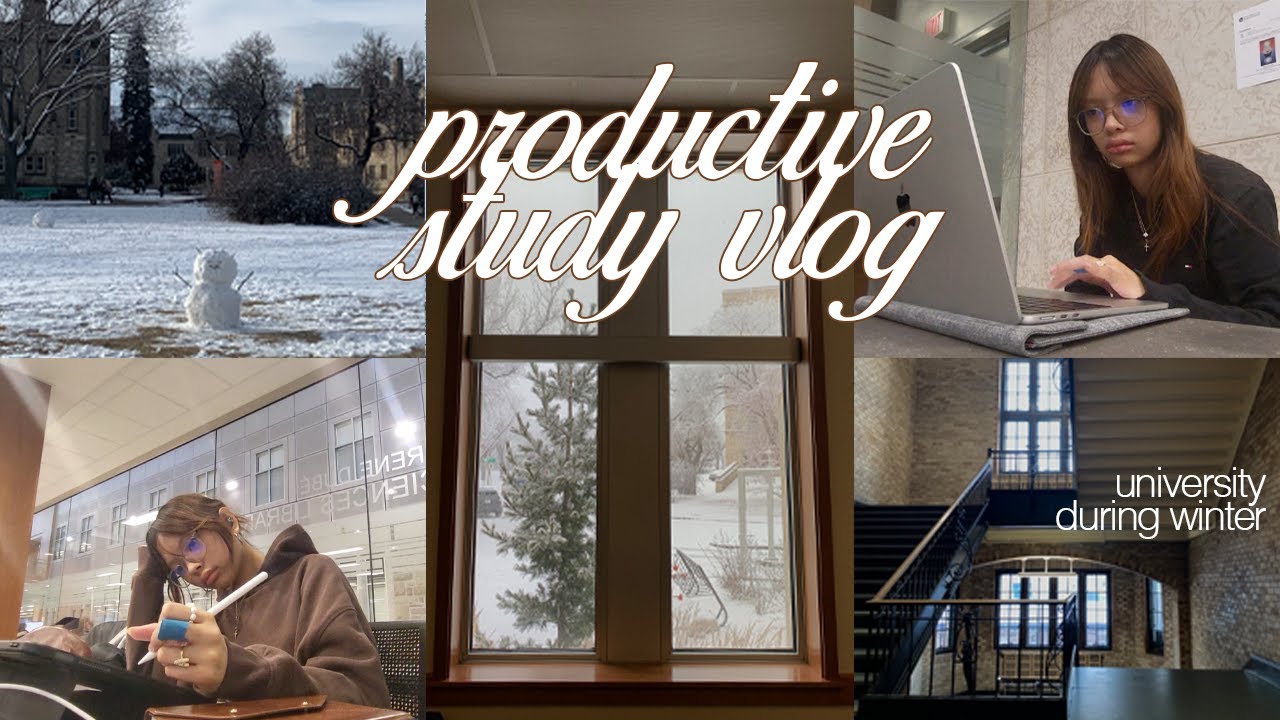 study vlog ⟡ productive university days, study with me, waking up at 5am, & snow all around ❄️📝