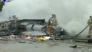 up close  in the aftermath of the F/A-18 jet crash in University City neighborhood of San Diego, Calif.