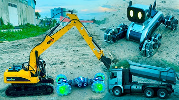 Lắp ráp Xe Cẩu Múc Cát , Máy Xúc Cần Dài , Xe Tải , Tìm Ô Tô Đồ Chơi Điều Khiển Từ Xa Chó Robot