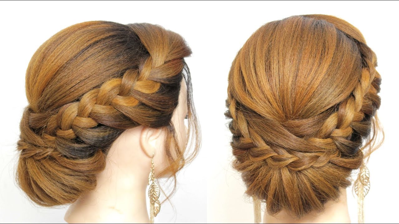 Bridal Hairstyle For Long Hair. Easy Roll Bun & French Braids - YouTube