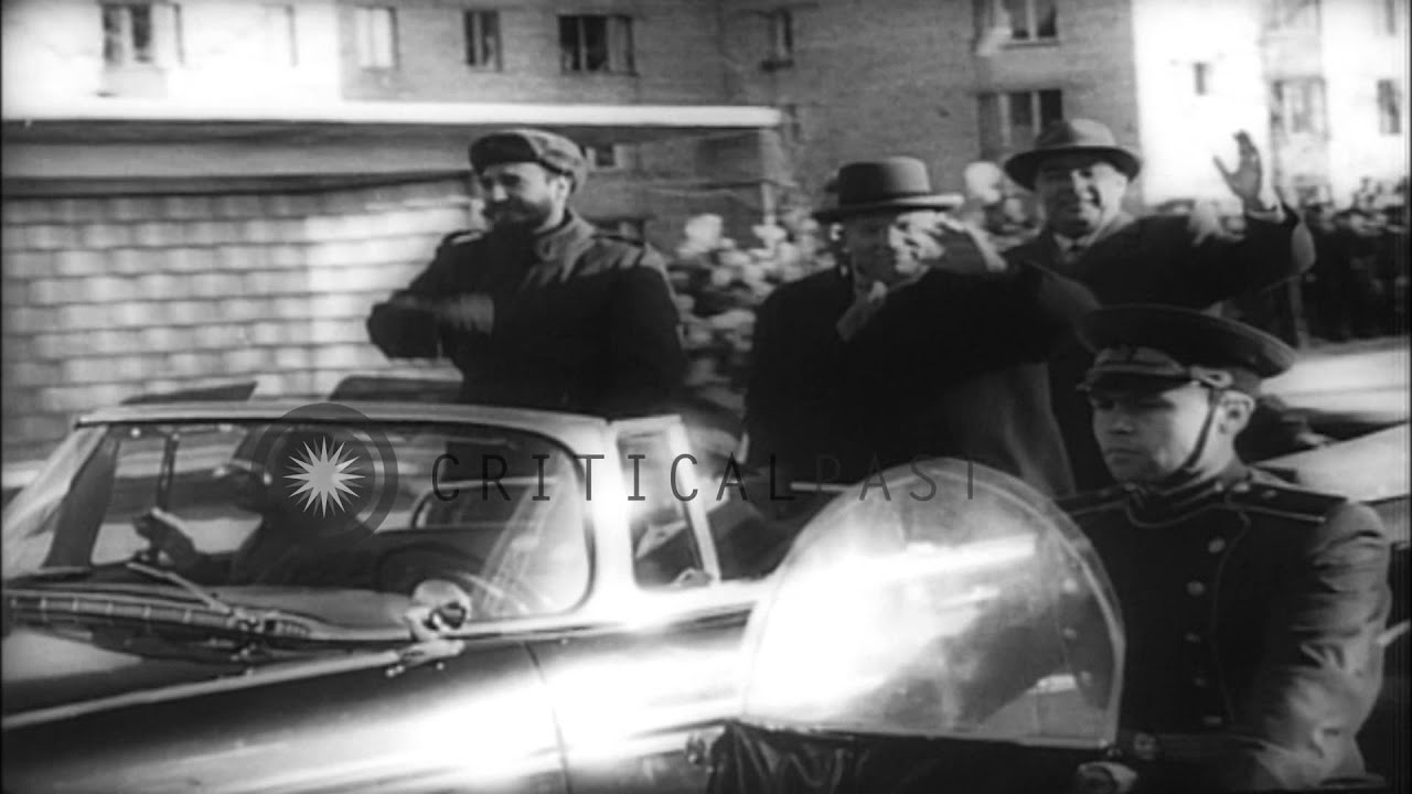 Civilians  welcome Fidel Castro as he arrives at Red Square in Moscow, Russia. HD Stock Footage
