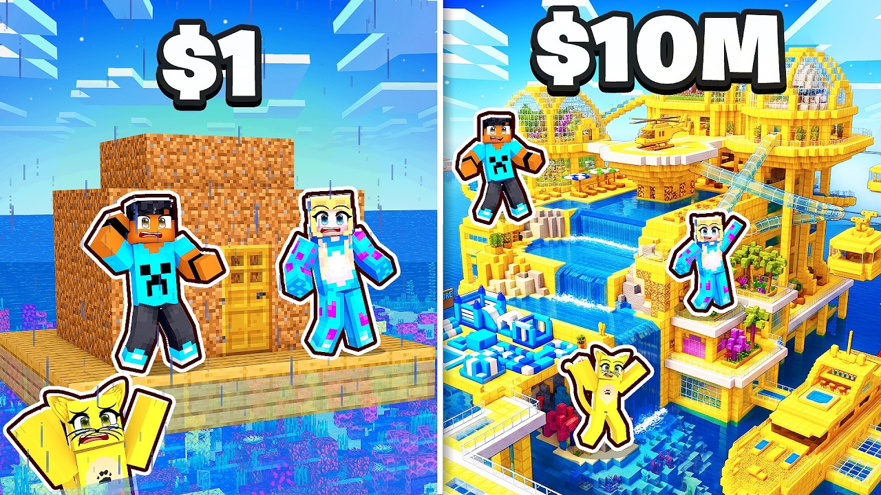 Casa aquática pobre vs casa aquática de milionário no Minecraft