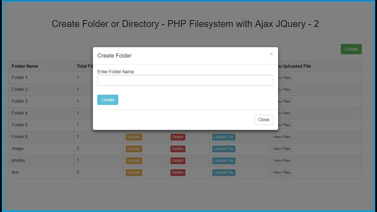 php mkdir  Update New  Tạo thư mục hoặc thư mục - Hệ thống tệp PHP với Ajax JQuery - 2