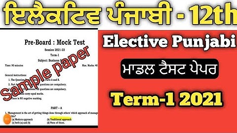 #pseb elective punjabi paper 12th class 2021 term 1 | elective punjabi sample paper solution 12th