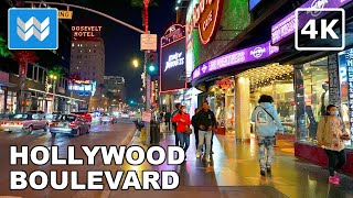 [4K ] Hollywood Boulevard at Night in Los Angeles, California  Christmas Walking Tour