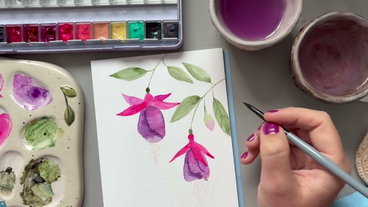 Fuchsia Plant and Flowers – Watercolour Demonstration