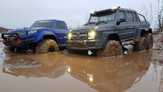 GELENDVAGEN 6X6 vs TRX-4 4x4 ... Comparative test in the mud truck. Offroad Traxxas G63