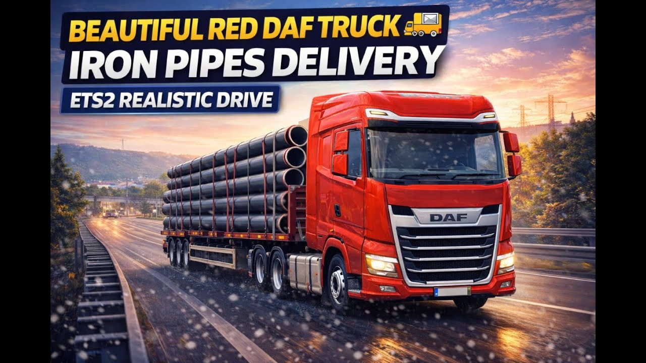 Beautiful Red DAF Truck 🚛 Delivering Iron Pipes | ETS2 Realistic Drive | GAMER RKD | HINDI GAME PLAY