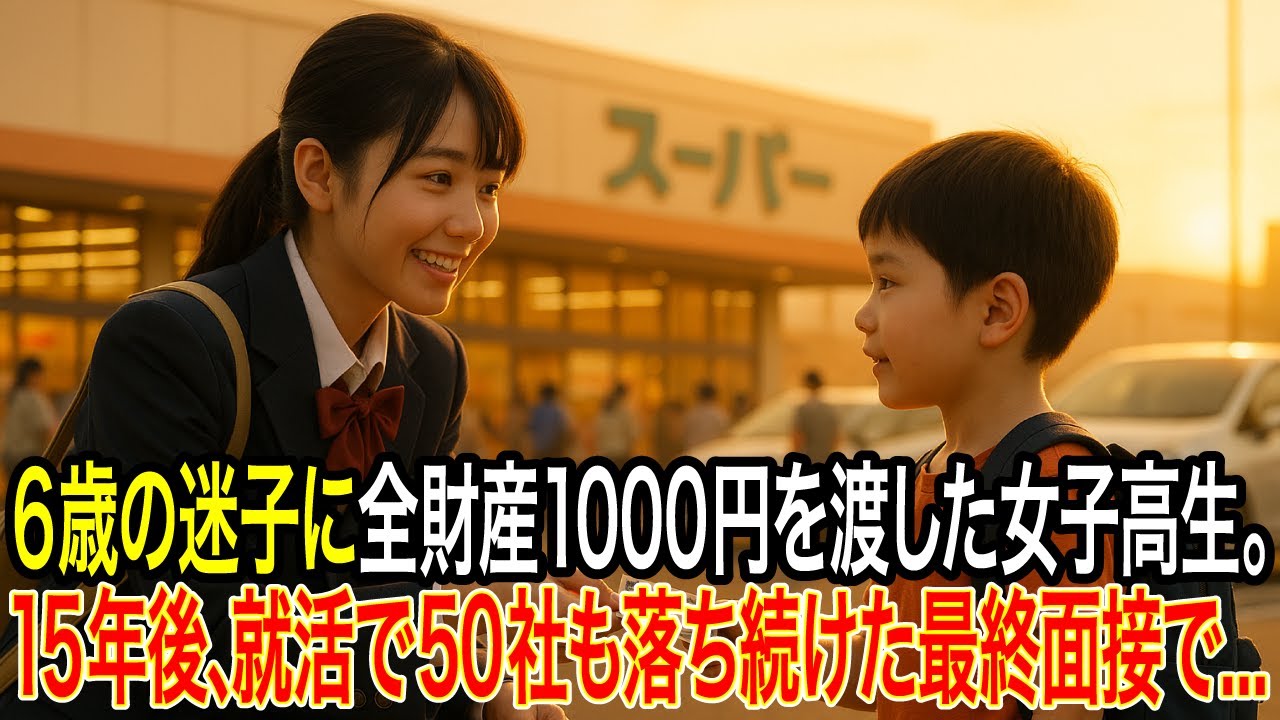 【感動する話】スーパーで6歳の迷子に全財産1000円を渡した貧乏な女子高生。15年後、就活で50社も落ち続けた最終面接で『さつきお姉ちゃん』と呼ぶ声が…【朗読・シニア】