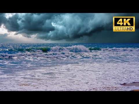 أجواء أمواج عاصفة قوية في المحيط بدقة 4K لمدة 12 ساعة بدون موسيقى طاقة خالصة 
