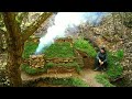 Building complete and warm survival shelter  bushcraft earth hutgrass roof  fireplace with clay