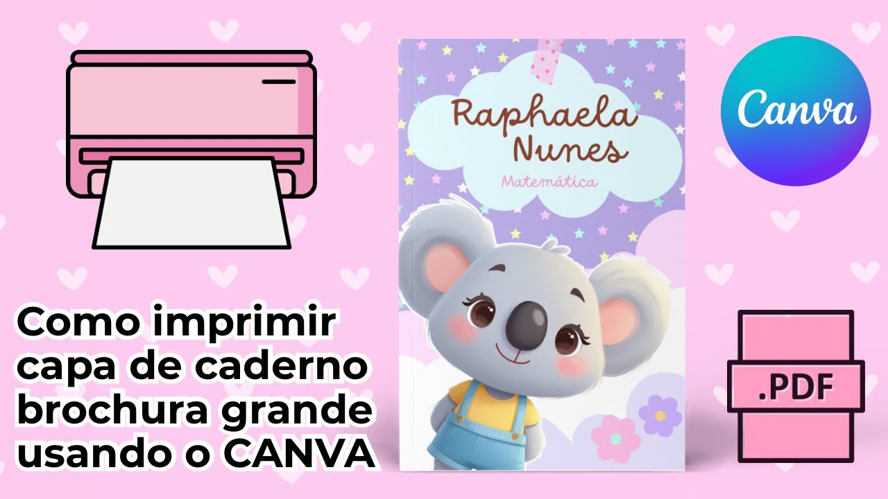 Como imprimir capa de caderno brochura grande usando o Canva #voltaasaulas 