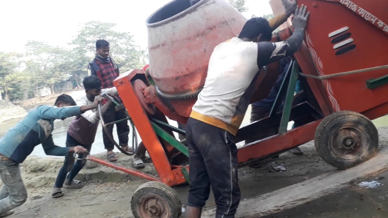 machine engine cement and concrete mixer engine. - YouTube