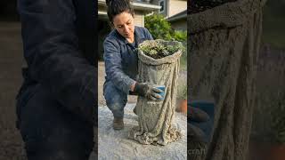 DIY Cement Planter From Cloth &amp; Cement | Satisfying Garden Transformation #shorts