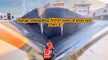 Barge unloading 5000 tons of iron ore - Part 4- big shipment - Vlog of work on the barge