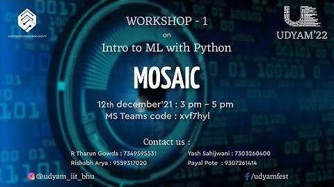 Introduction to ML, Basics of Python, NumPy and Pandas || Workshop 1 || Udyam