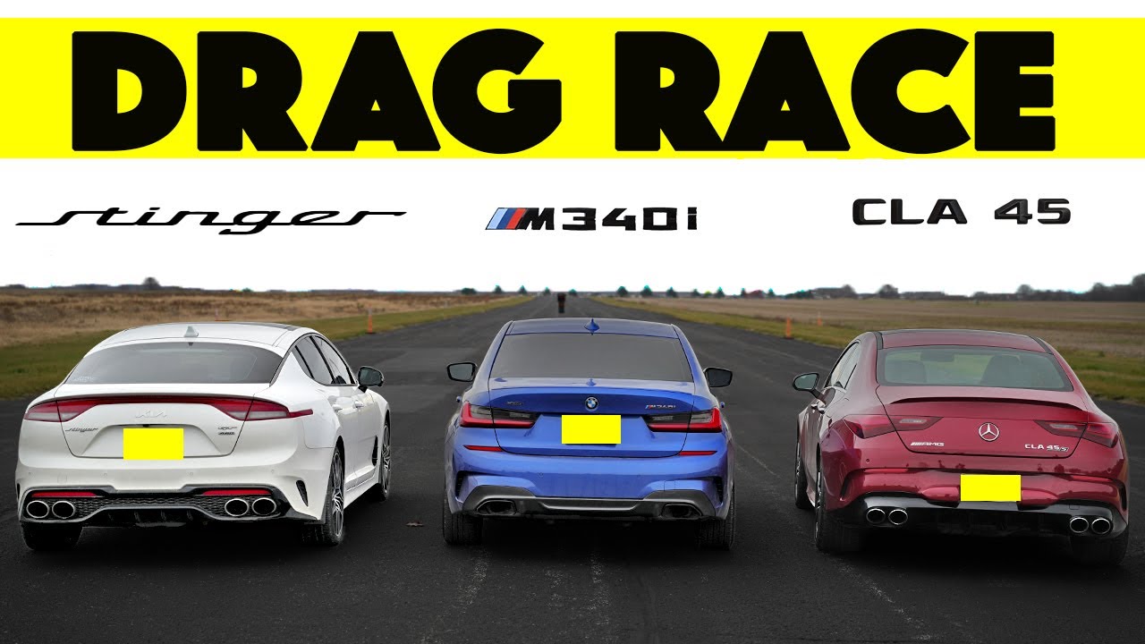 2024 Mercedes CLA45S vs BMW M340i vs Tuned Kia Stinger GT, Drag and Roll Race!