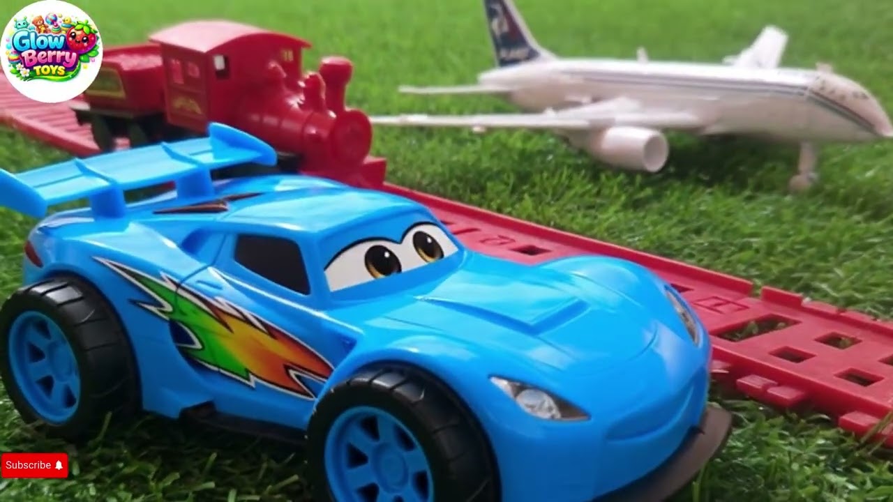 🚗 Super Blue Car Adventure with Train and Airplane 🚂✈️🌈 | Kids Toy Story | 3D Kids Fun Story