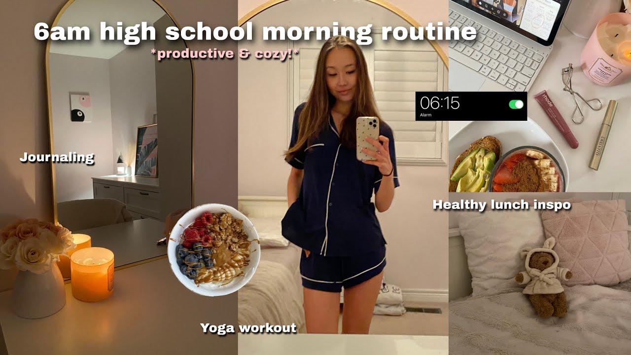 Моя утренняя рутина в 6 утра в старшей школе! 🌞🧖🏼‍♀️ *продуктивность, йога, здоровые привычки*