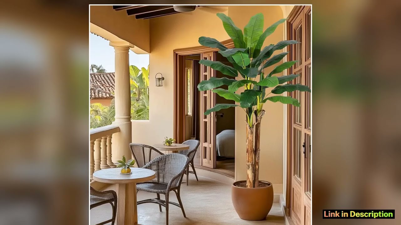 Artificial Banana Tree 7FT6FT5FT Faux Banana Tree with Grey Planter Artificial Plants with Fake