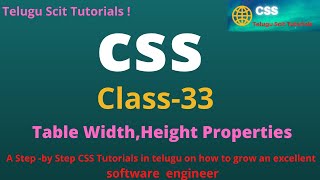 CSS||Class-33||Program-On Table Width and Height||CSS Tutorial for Beginners - in Telugu and English