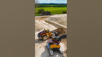 Excavator working alongside the loading shovel #excavator #wheelloader #aggregates #site #volvo