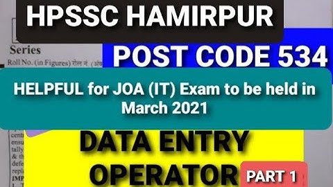 DATA ENTRY OPERATOR (POST CODE 534) HPSSC HAMIRPUR PAPER PART 1 (Q1 - Q60)