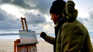 Oil Painting - Plein Air on a windy beach in Cornwall