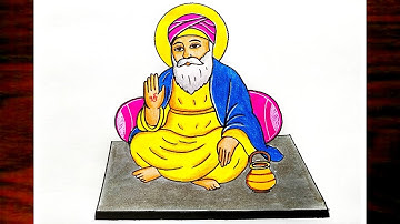 Guru Nanak Jayanti Drawing|Guru Nanak Easy Drawing|How To Draw Guru Nanak Jayanti Poster|गुरु नानक