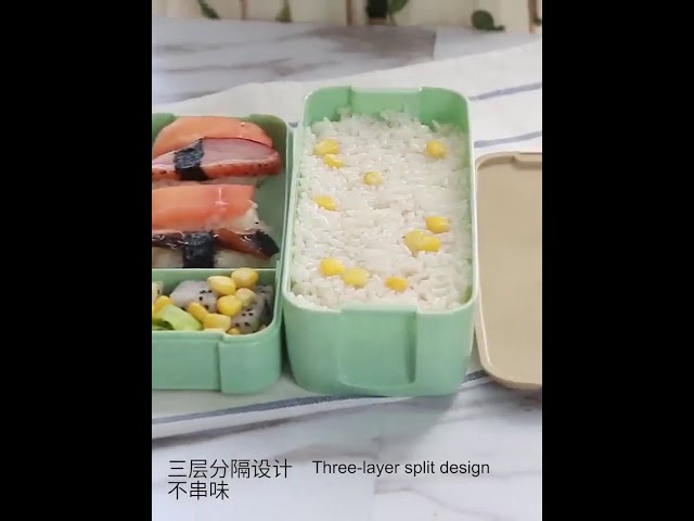 Leak-Proof Stacking Bento Lunch Box for Adults and Children nuoshen 900 ml Three-Layer Lunch Boxes，Ecological Bento Box with Fork and Spoon Green 