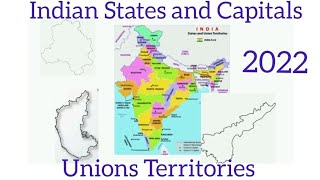 Indian states and capitals 2022\/Indian union territories\/ School Children \/state maps @Cashewkids