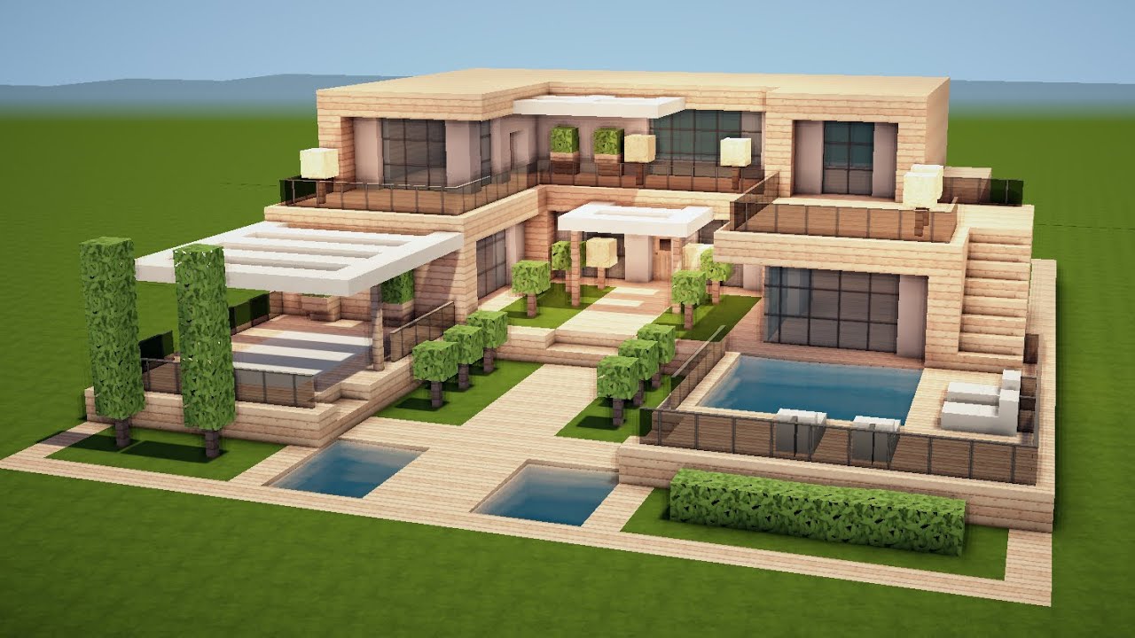 Modernes Haus Mit Pool In Minecraft Bauen Tutorial Haus 210 Youtube