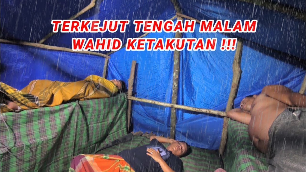 diguyur hujan deras siang malam bermalam di cabin pinggir sungai dan fishing, relaxing rain sound