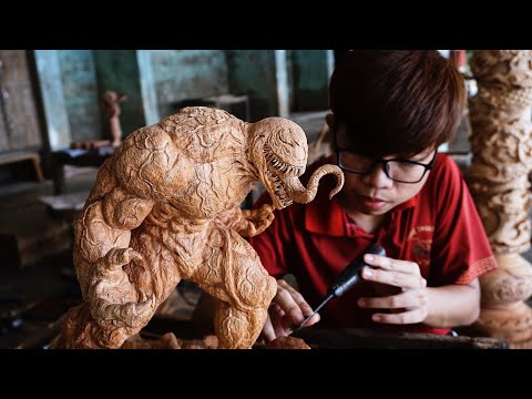 Carving VENOM out of Wood - ingenious Woodworking Skill