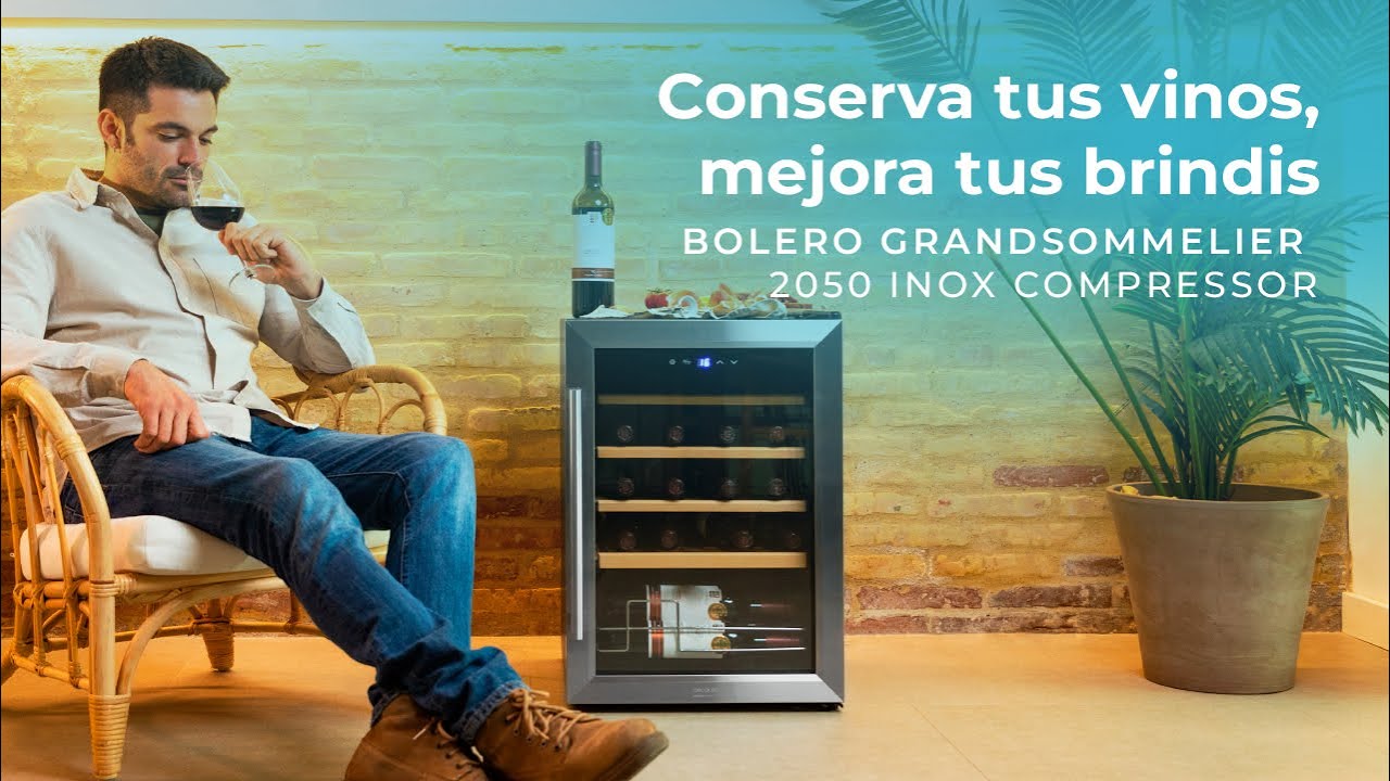 Vinoteca Bolero GrandSommelier 2050 Inox Compressor de 20 botellas y temperatura regulable.