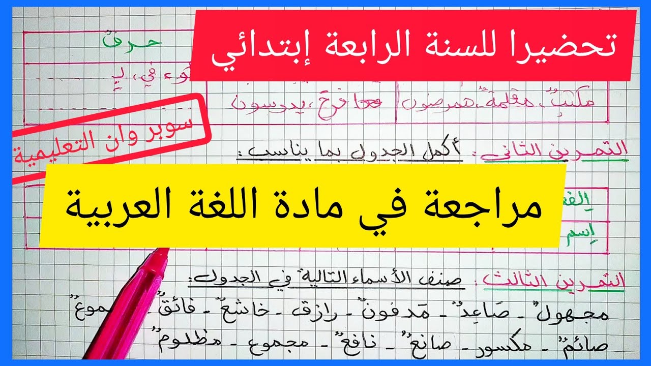 مراجعة في مادة اللغة العربية تحضيرا للسنة الرابعة إبتدائي