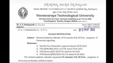 VTU Latest Update||Revised Academic Calender 2022(Even Semester)