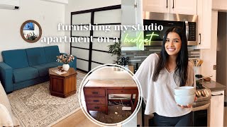 Furnishing My 320 Sq Ft Studio Apartment | rug of my dreams &amp; thrifted desk!