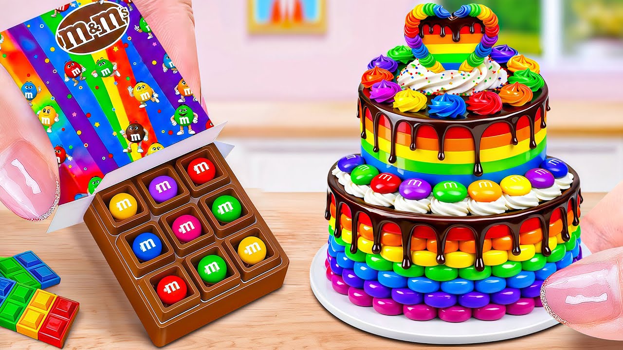 Yummy Rainbow Cake with Dark Chocolate Filling 🌈🍫 Satisfying Mini Dessert | Mini Sweet Taste