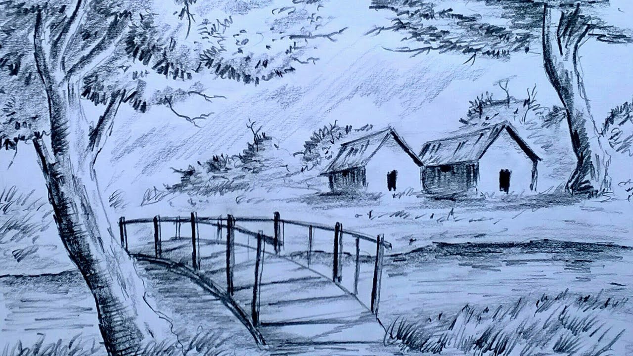 Pencil Drawing Of A Scenery pencil sketch pencil drawing Bipu Art