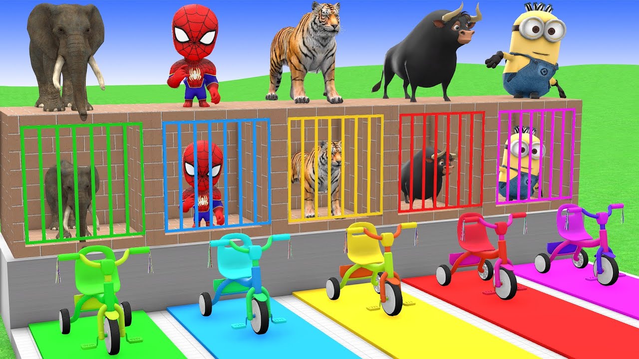 Long Slide Game with Cow Elephant Gorilla Hippopotamus Tiger 3d Animal Game Funny 3d Animals