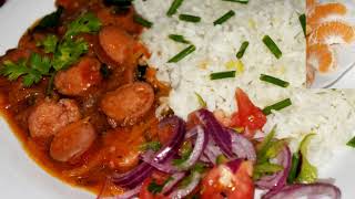 COCONUT RICE SERVED WITH STEWED SMOKIES || Affordable food|| Tangerines and Bananas||